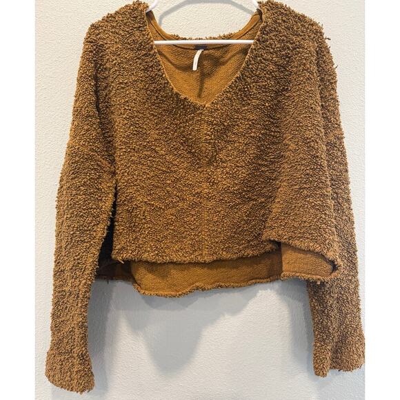 Free People Popcorn V-neck Long Sleeve Brown Sweater; Medium - Picture 3 of 5